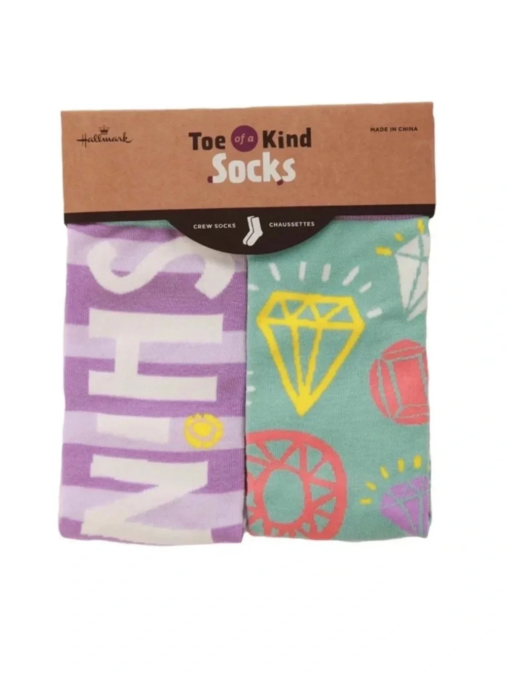 NWT Hallmark Diamonds Shine On Mismatched Novelty Crew Socks Pink Gift